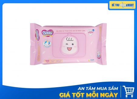 Khăn Ướt Bobby Có Hương Hồng 100 Tờ